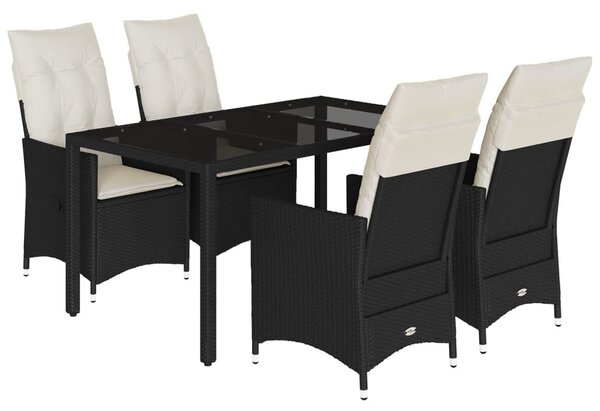 5 részes fekete polyrattan kerti étkezőgarnitúra párnákkal