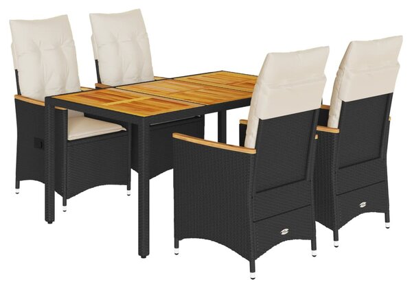 5 részes fekete polyrattan kerti étkezőgarnitúra párnákkal