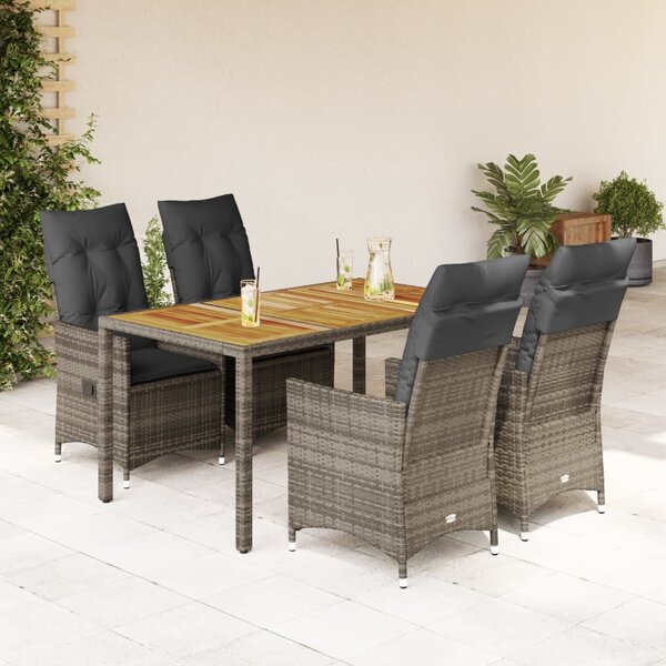 5 részes szürke polyrattan kerti étkezőgarnitúra párnával