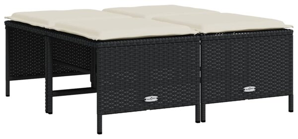 5 részes fekete polyrattan kerti kanapészett párnákkal
