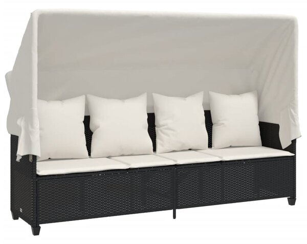 5 részes fekete polyrattan kerti kanapészett párnákkal
