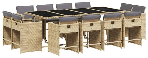 13részes vegyes bézs polyrattan kerti étkezőgarnitúra párnákkal