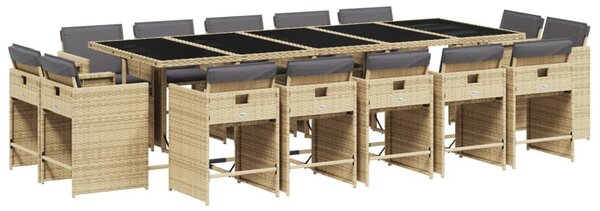 15 részes vegyes bézs polyrattan kerti étkezőgarnitúra párnával