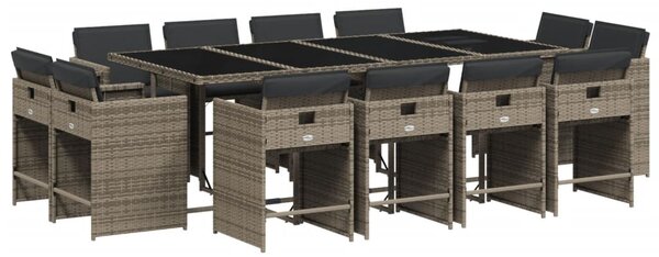 13 részes szürke polyrattan kerti ülőgarnitúra párnákkal