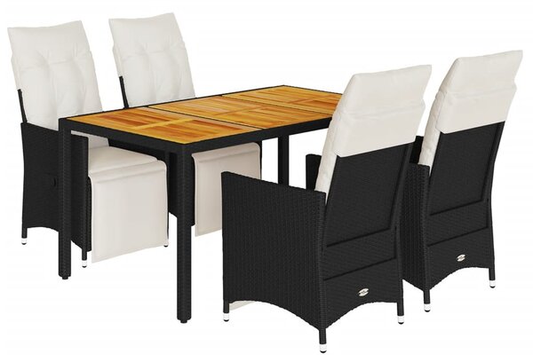 5 részes fekete polyrattan kerti étkezőgarnitúra párnákkal