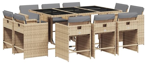 11részes vegyes bézs polyrattan kerti étkezőgarnitúra párnákkal