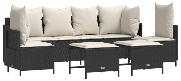 5 részes fekete polyrattan kerti kanapészett párnákkal