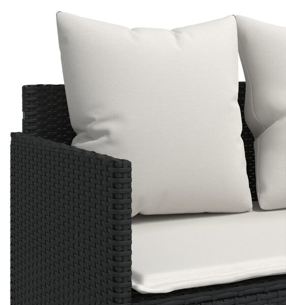5 részes fekete polyrattan kerti kanapészett párnákkal