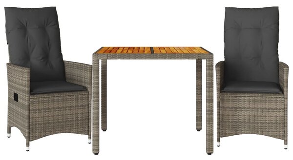3 részes szürke polyrattan bisztrógarnitúra párnákkal