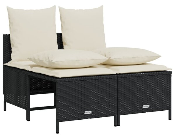 5 részes fekete polyrattan kerti kanapészett párnákkal