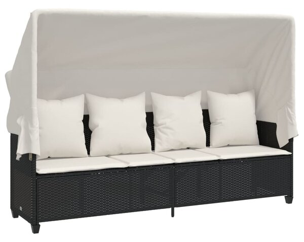 5 részes fekete polyrattan kerti kanapészett párnákkal