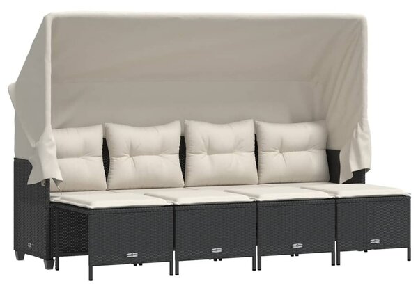 5 részes fekete polyrattan kerti kanapészett párnákkal