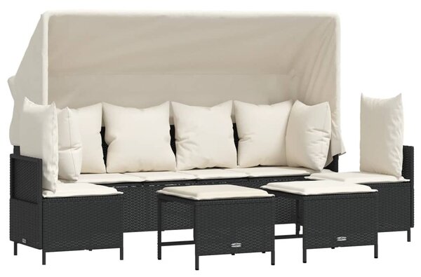 5 részes fekete polyrattan kerti kanapészett párnákkal