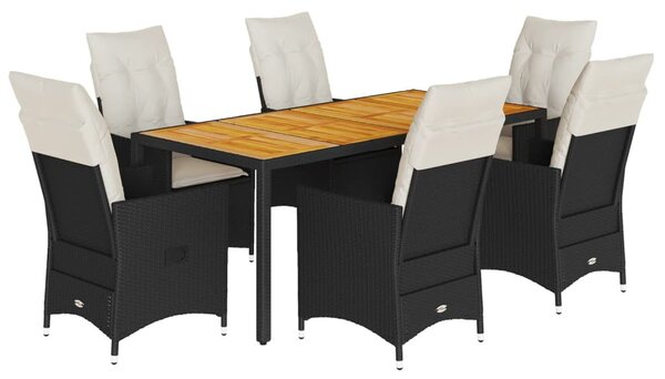 7 részes fekete polyrattan kerti étkezőgarnitúra párnával