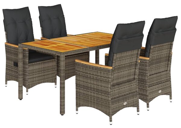 5 részes szürke polyrattan kerti étkezőgarnitúra párnával
