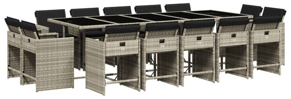 15 részes szürke polyrattan kerti étkezőgarnitúra párnákkal