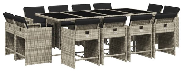13 részes szürke polyrattan kerti étkezőgarnitúra párnákkal