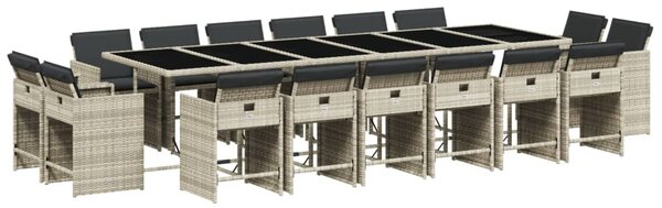 17 részes szürke polyrattan kerti étkezőgarnitúra párnákkal