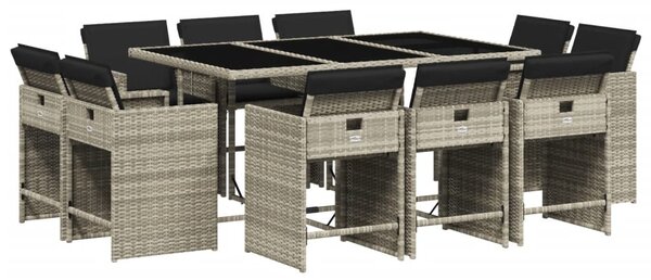 11 részes világosszürke polyrattan kerti ülőgarnitúra párnákkal