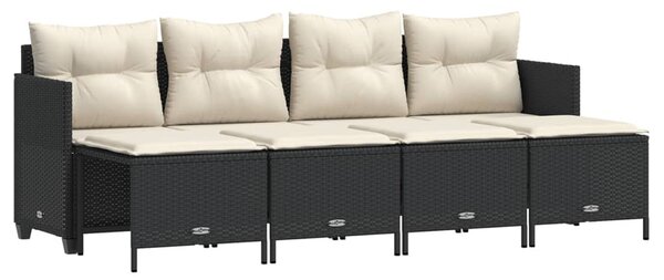 5 részes fekete polyrattan kerti kanapészett párnákkal