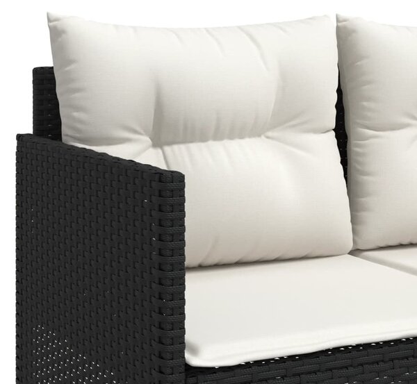 5 részes fekete polyrattan kerti kanapészett párnákkal