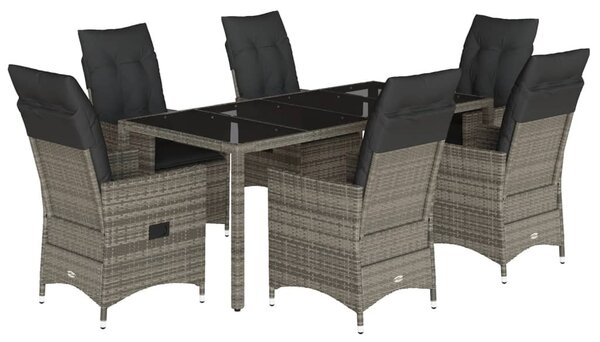 7 részes szürke polyrattan kerti étkezőgarnitúra párnával