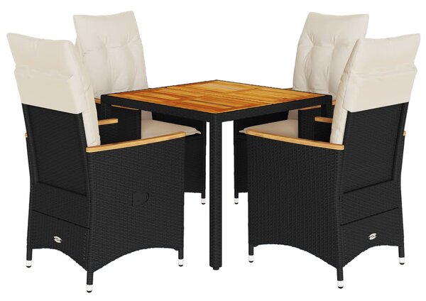 5 részes fekete polyrattan kerti étkezőgarnitúra párnákkal