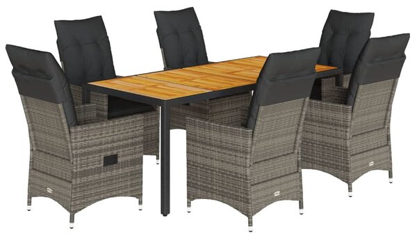 7 részes szürke polyrattan kerti étkezőgarnitúra párnával