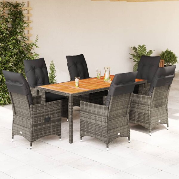 7 részes szürke polyrattan kerti étkezőgarnitúra párnával