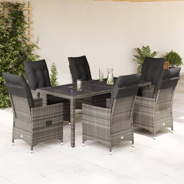 7 részes szürke polyrattan kerti étkezőgarnitúra párnával