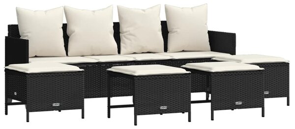 5 részes fekete polyrattan kerti kanapészett párnákkal