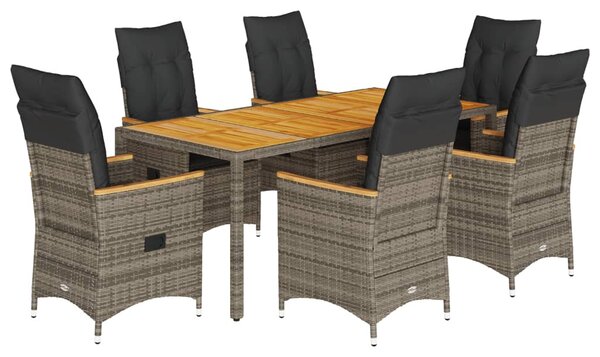 7 részes szürke polyrattan kerti étkezőgarnitúra párnával