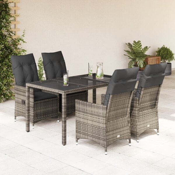 5 részes szürke polyrattan kerti étkezőgarnitúra párnával