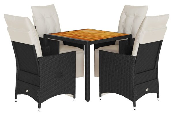 5 részes fekete polyrattan kerti étkezőgarnitúra párnákkal