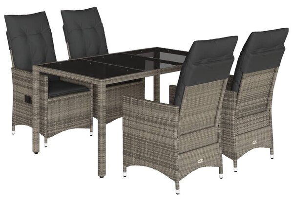 5 részes szürke polyrattan kerti étkezőgarnitúra párnával