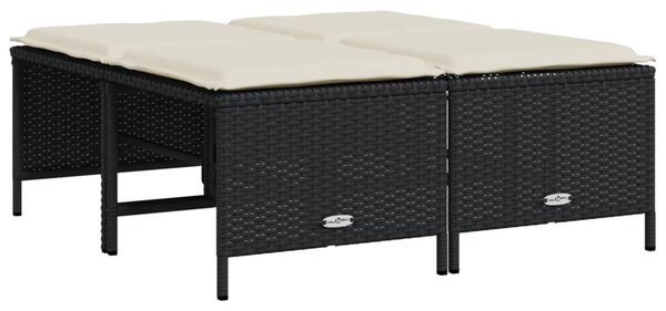 5 részes fekete polyrattan kerti kanapészett párnákkal