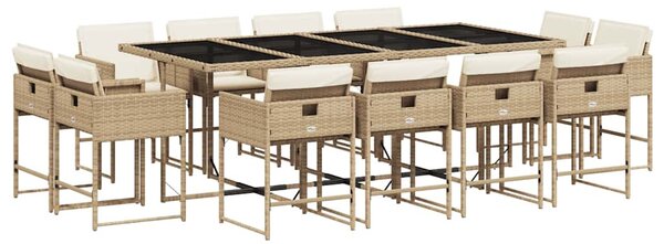 13 részes bézs polyrattan kerti étkezőgarnitúra párnákkal