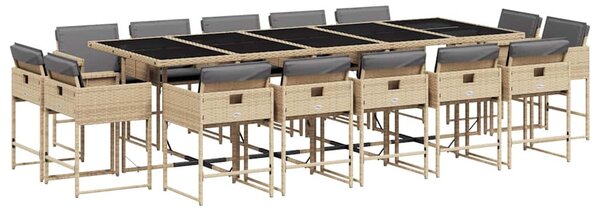 15 részes vegyes bézs polyrattan kerti étkezőgarnitúra párnával