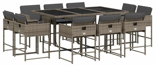 11 részes szürke polyrattan kerti ülőgarnitúra párnákkal