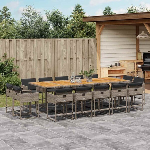 15 részes szürke polyrattan kerti étkezőgarnitúra párnákkal