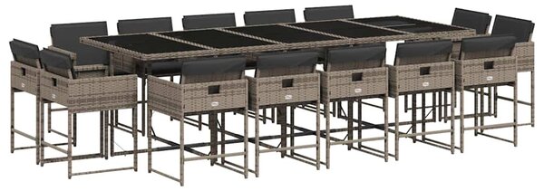 15 részes szürke polyrattan kerti étkezőgarnitúra párnákkal