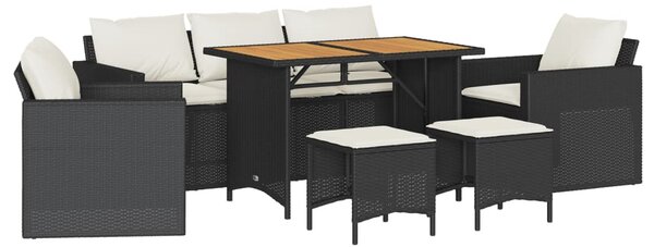 6 részes fekete polyrattan kerti ülőgarnitúra párnákkal