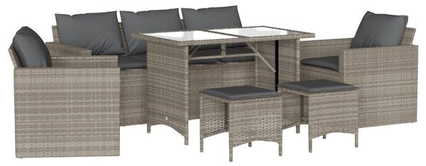 6 részes világosszürke polyrattan kerti ülőgarnitúra párnákkal