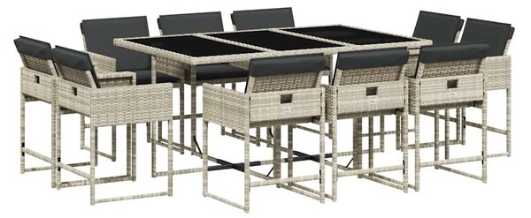 11 részes világosszürke polyrattan kerti ülőgarnitúra párnákkal