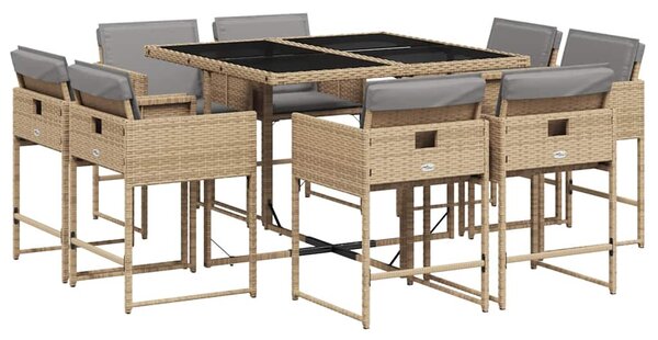 9 részes vegyes bézs polyrattan kerti étkezőgarnitúra párnákkal