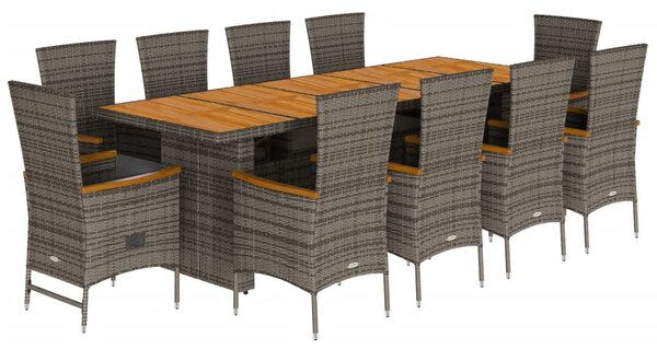 11 részes szürke polyrattan kerti ülőgarnitúra párnákkal