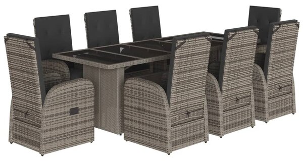 9 részes szürke polyrattan kerti étkezőgarnitúra párnával