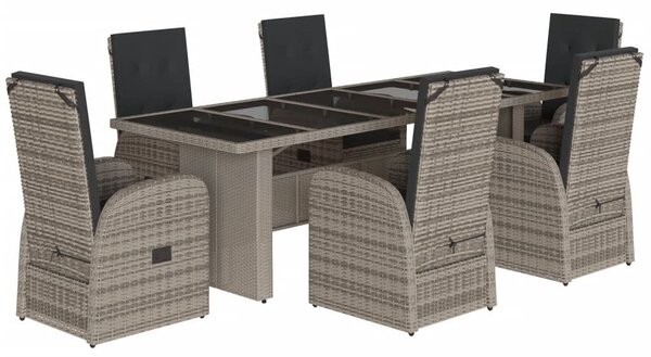 7 részes szürke polyrattan kerti étkezőgarnitúra párnával
