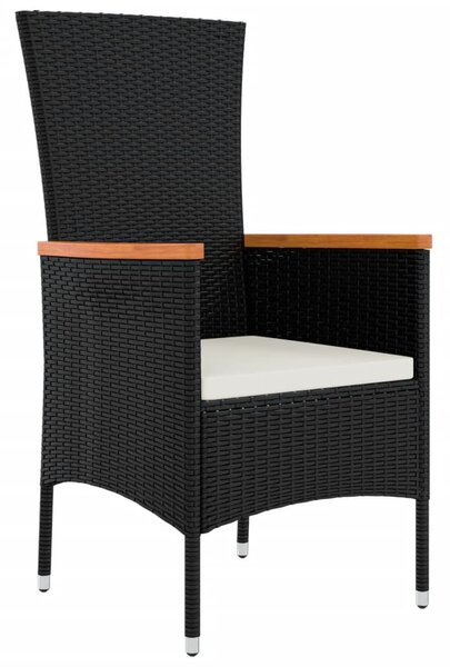 11 részes fekete polyrattan kerti étkezőgarnitúra párnákkal