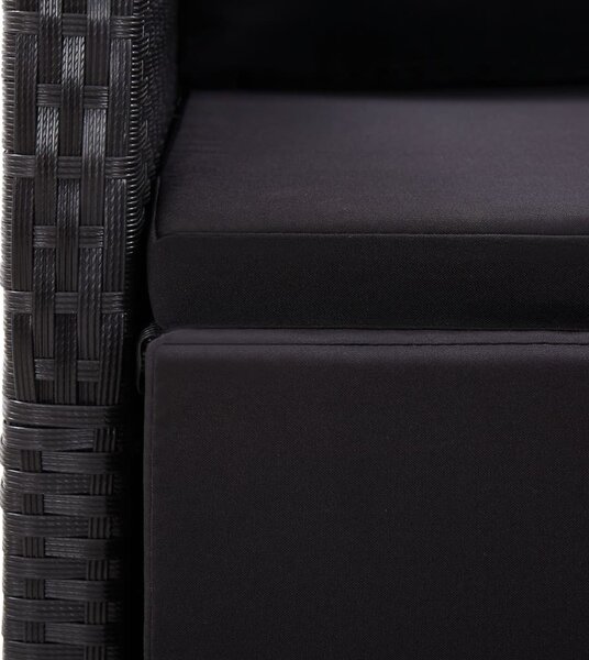 7 részes fekete polyrattan kerti étkezőgarnitúra párnával